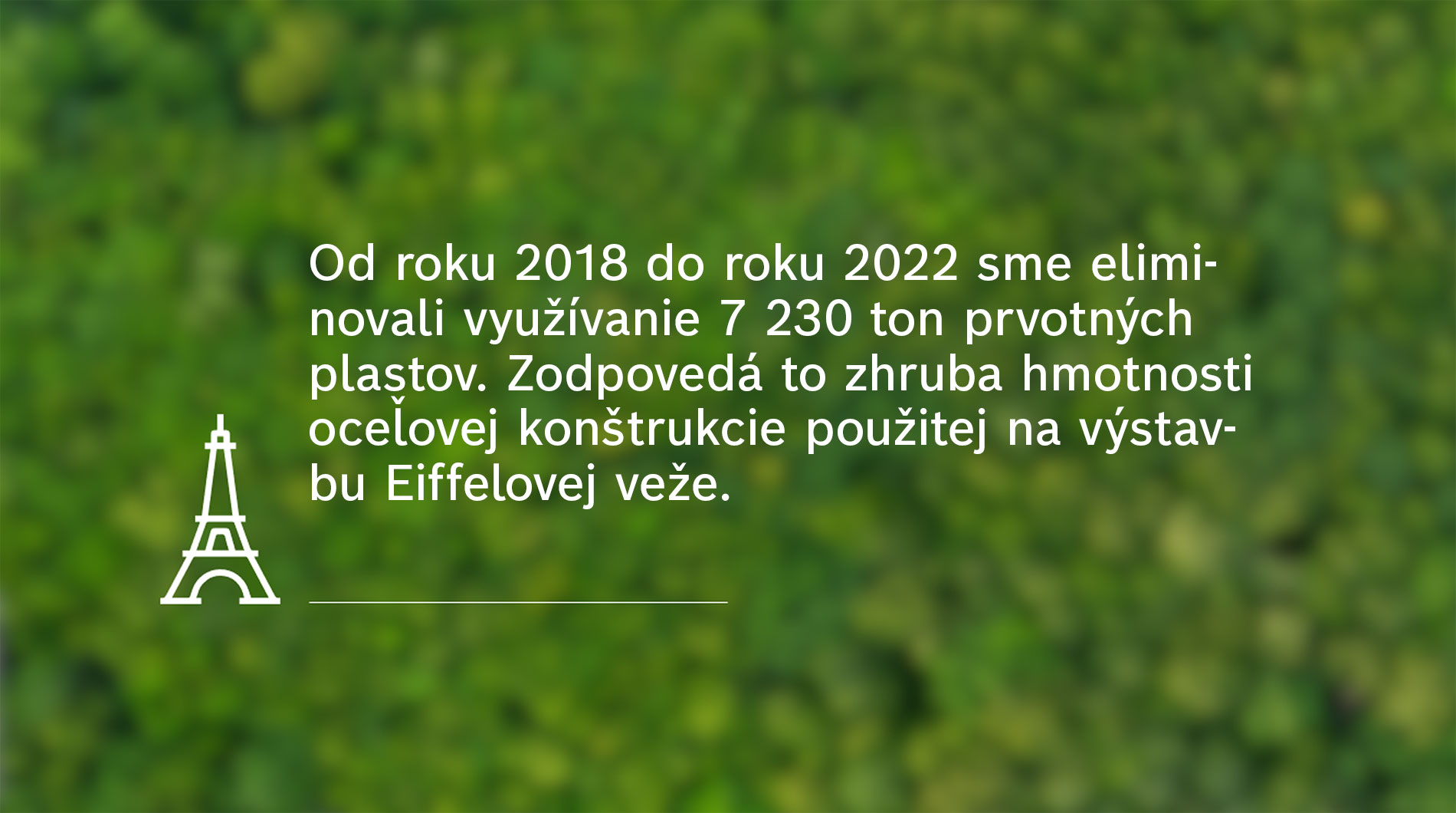 Text o úsporách plastov na zelenej pozadí.