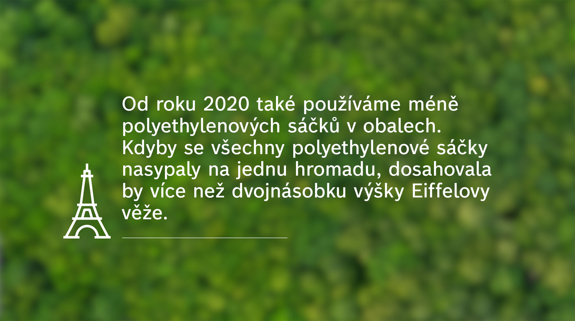 Zelené pozadí s textem o snižování plastových tašek.