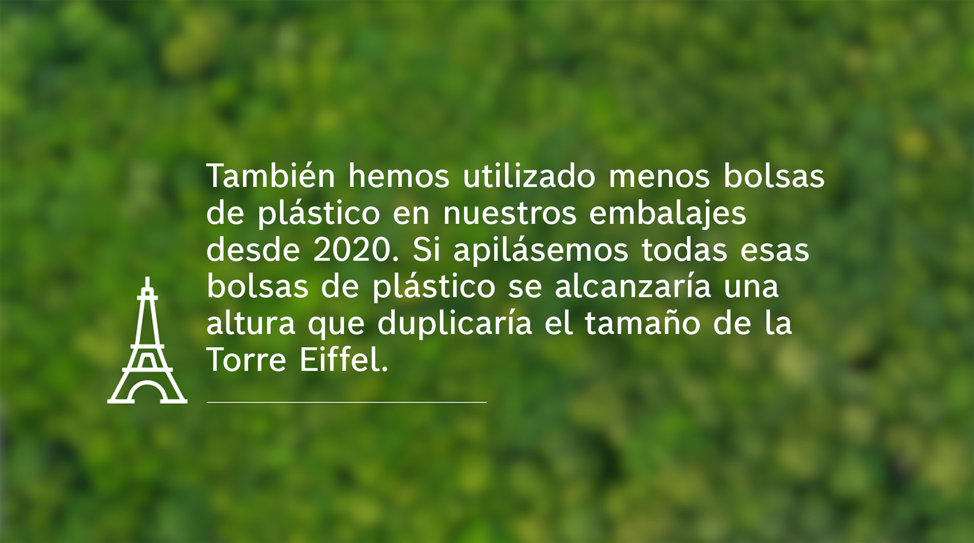 Texto sobre la reducción de envases de plástico sobre fondo verde.