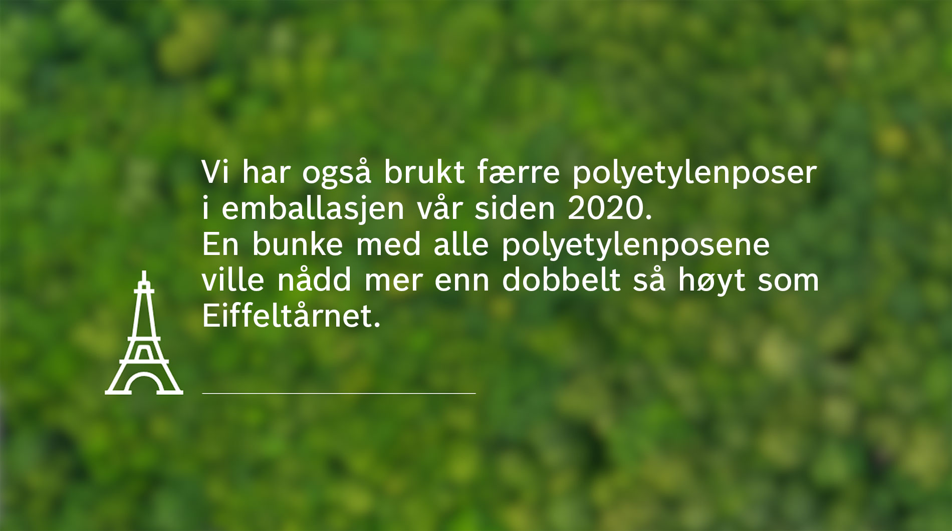Grønn, uskarp bakgrunn med hvit tekst og Eiffeltårn-ikon.