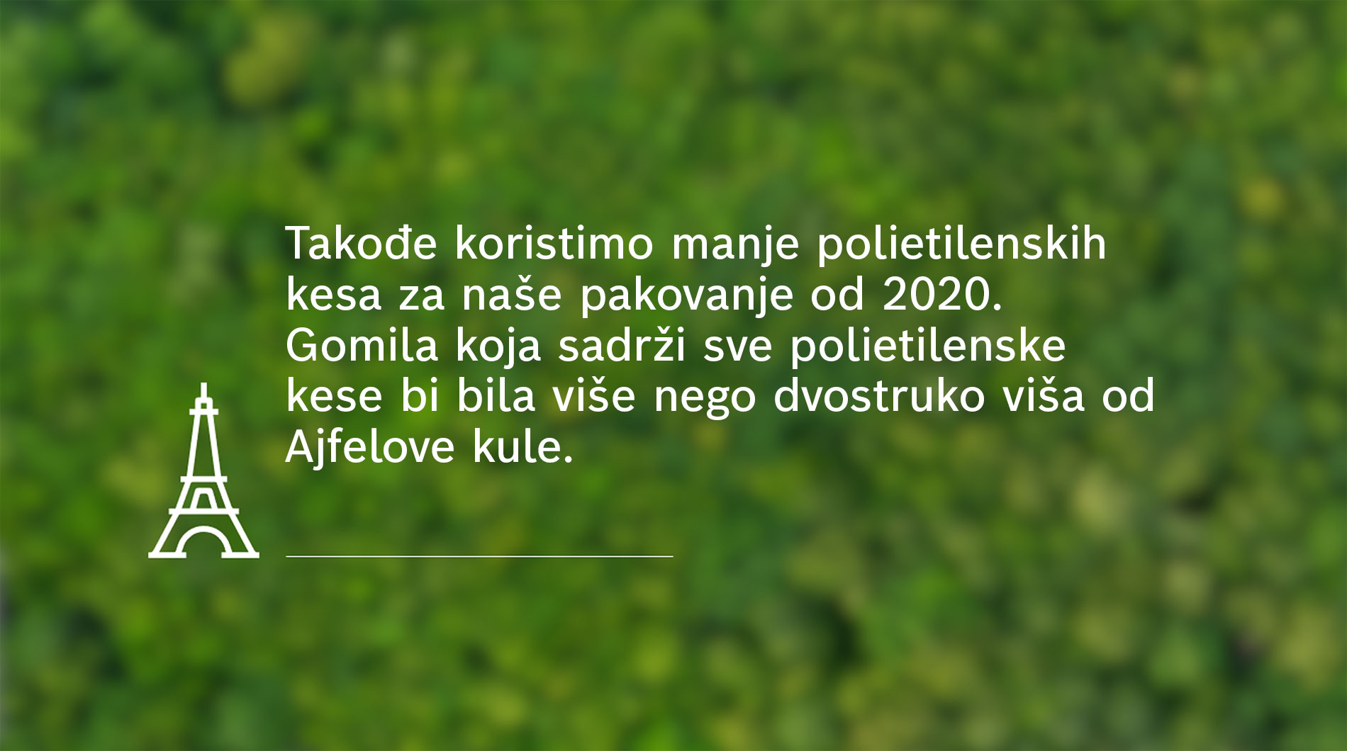 Zelena pozadina sa belim tekstom i simbolom Ajfelove kule.