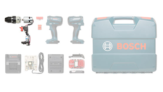 En Bosch Professional verktygslåda med batteridrill och tillbehör.