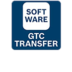 Logotyp för GTC Transfer med blå bakgrund och vit text.
