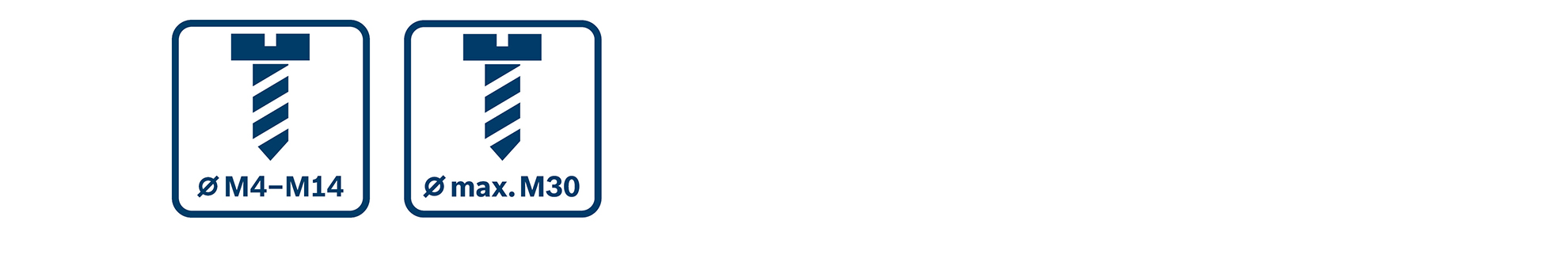 Tekniska symboler för skruvar, M4-M14 och max. M30, i blått.