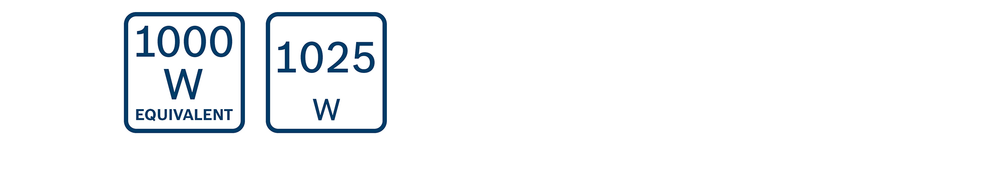 Two blue boxes with watt information on a white background.