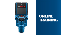 A blue Bosch Professional laser distance measurer stands against a white background.