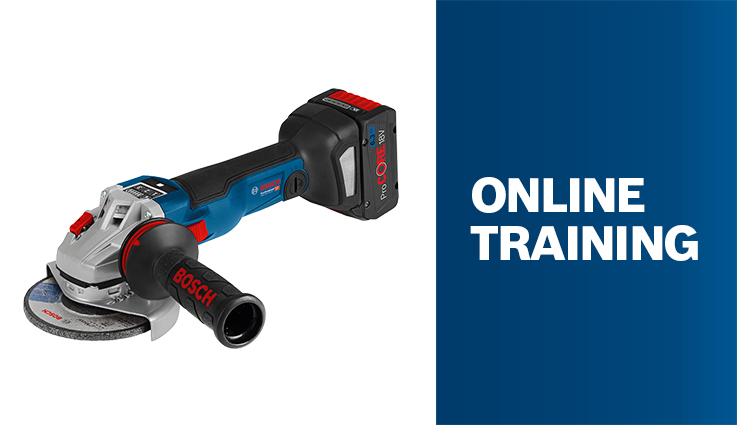 Battery angle grinder from Bosch Professional in blue and silver.