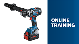 Ein blauer Bosch Professional Akku-Schrauber steht auf einem weißen Hintergrund.