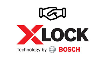 Logo van Bosch XLOCK met handdruk-symbool en opvallende tekst.