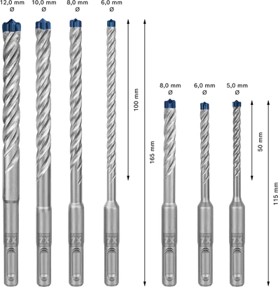 مجموعة مثقاب المطرقة Bosch EXPERT SDS plus-7X مكونة من 7 قطع.