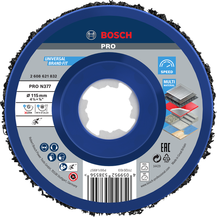 قرص التنظيف Bosch PRO N377 مقاس 115 مم X-Lock باللون الأسود.