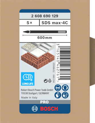 طقم إزميل Bosch SDS max-4C مقاس 600 مم.