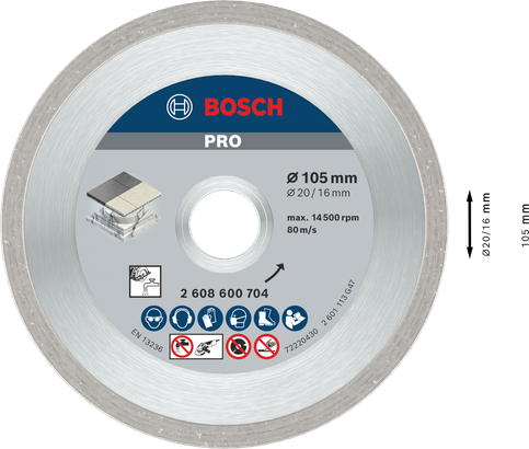 قرص الماس الخزفي Bosch PRO مقاس 105 مم لقطع البلاط.