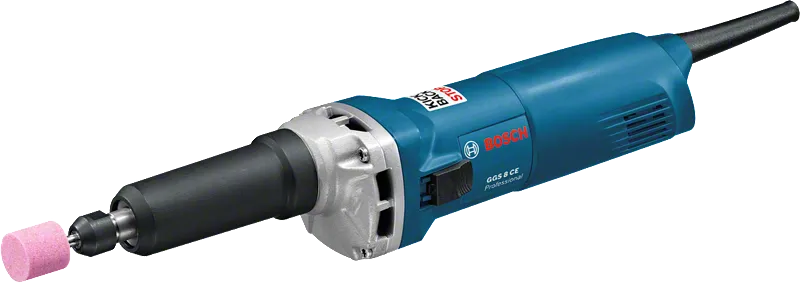 ماكينة الطحن المستقيمة Bosch GGS 8 CE مع قطعة طحن باللون الوردي.