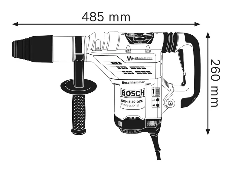 Rotary hammer dimensions.