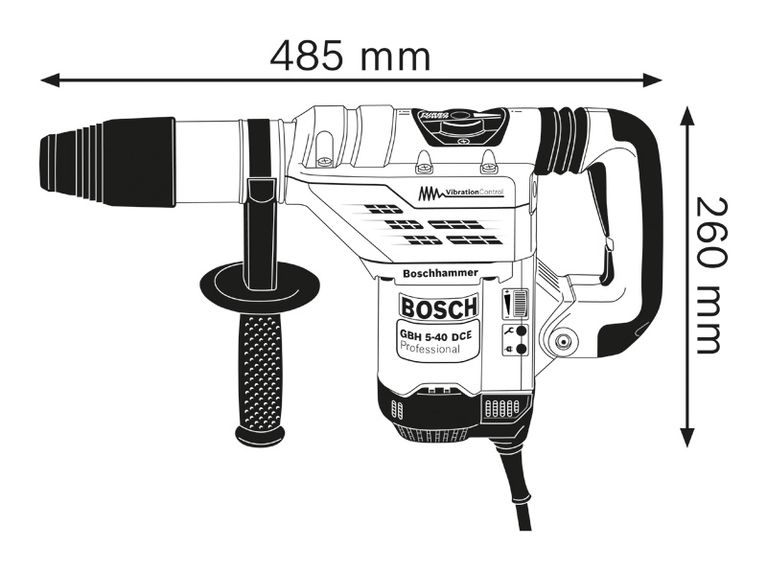 Rotary hammer dimensions.