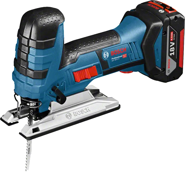 Bosch GST 18V-LI S cordless jigsaw with SDS blade change.