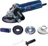Bosch GWS9-125 angle grinder with accessories.