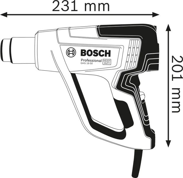 Heat gun dimensions.