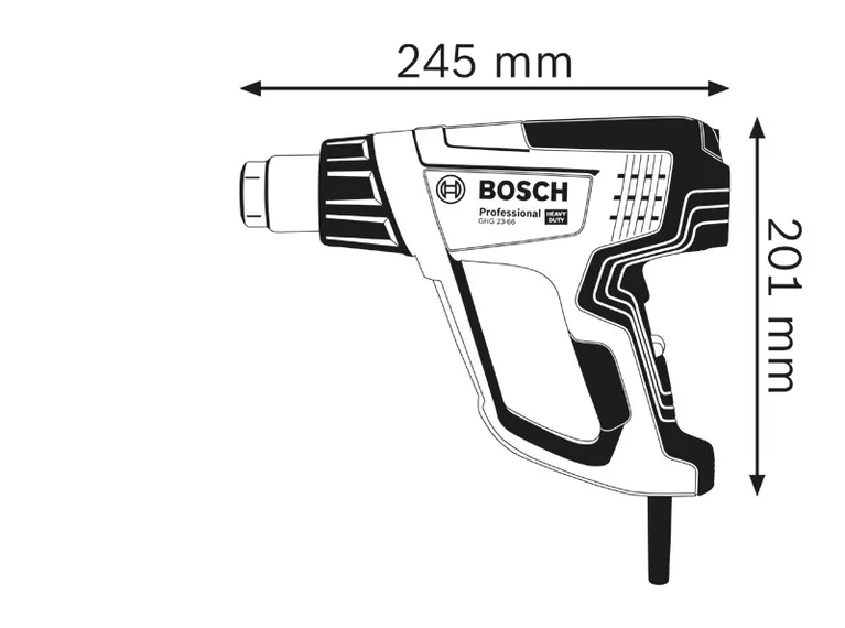 Heat gun dimensions.