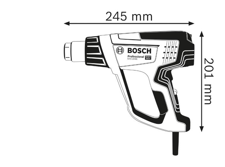 Heat gun dimensions.