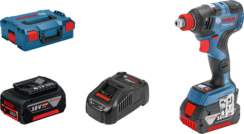 Bosch GDX 18V-200 C impact driver set with battery and charger.