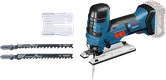 Bosch GST 18 V-LI S cordless jigsaw with wood blades.