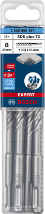 Bosch SDS plus-7X hammer drill bit 8×100×165 mm 10-pack.