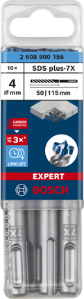 Bosch SDS plus-7X 4×50×115 mm drill bits 10-pack.
