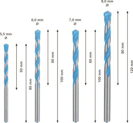 Bosch EXPERT MultiConstruction CYL-9 drill bit set 4-piece.