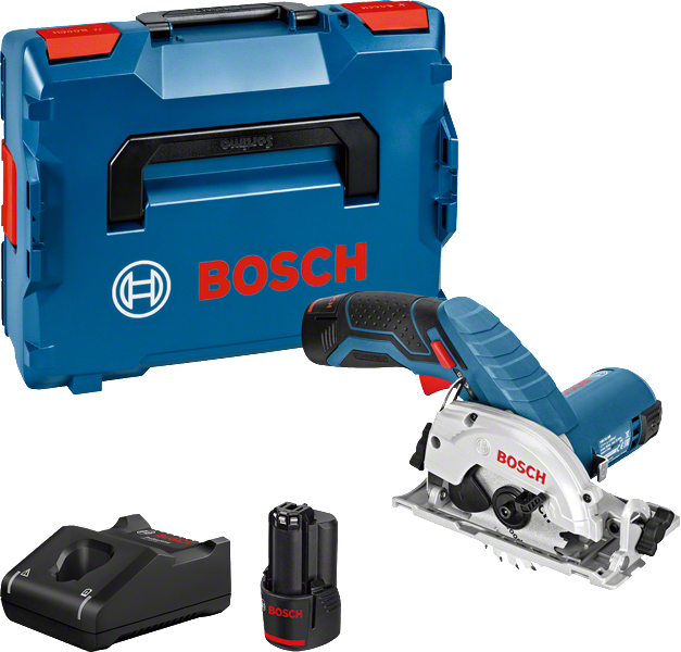Bosch GKS 12V-26 cordless circular saw set.