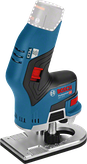 Bosch GKF 12V-8 cordless palm router for precise edge trimming.