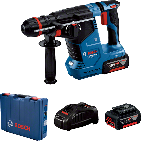 Bosch GBH 187-LI rotary hammer with 18V battery set.