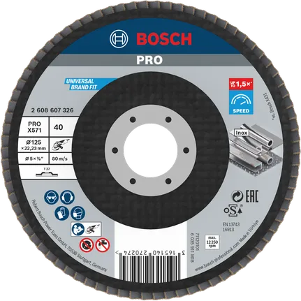 Bosch PRO X571 Flap Disc G40, 125 mm for metal grinding.