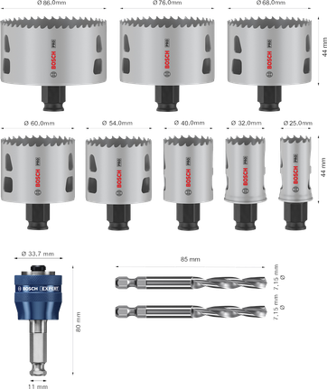 Bosch PRO Multi Material PC Plus Hole Saw Set, 11 pcs.