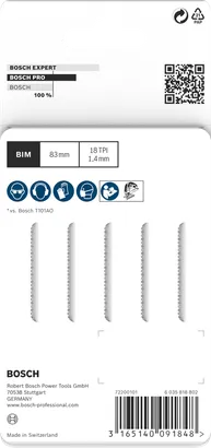 Bosch PRO Hardwood clean curve T101AOF jigsaw blades 83mm 5pcs.