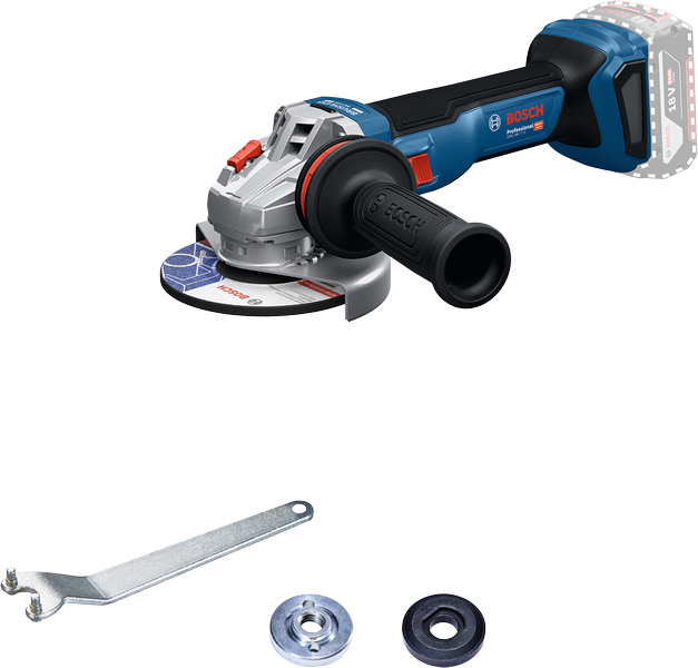 Bosch GWS 18V-11 angle grinder with side handle.