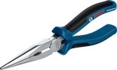 Bosch long nose plier with ergonomic blue handle.