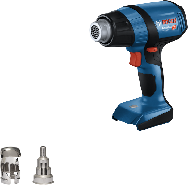 Bosch GHG 18V-50 cordless heat gun with nozzles.