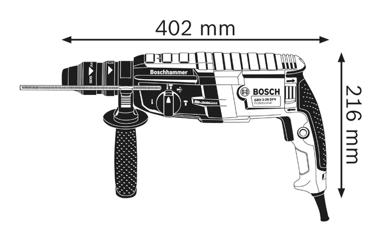 Rotary hammer dimensions.