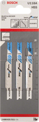 Hojas de sierra de calar Bosch U 118 A (paquete de 3).