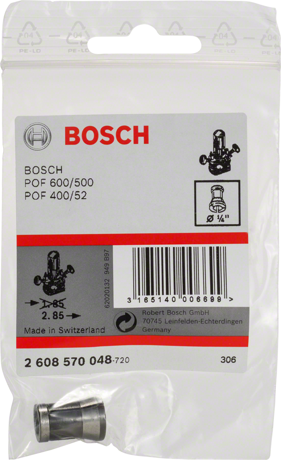 Pinza Bosch de 1/4″ sin tuerca de bloqueo.