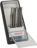 Juego de 6 hojas de sierra de calar Bosch Robust Line para madera, en estuche.