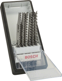 Juego de 6 hojas de sierra de calar Bosch Robust Line para madera, en estuche.