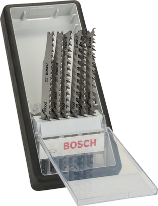 Juego de 6 hojas de sierra de calar Bosch Robust Line para madera, en estuche.