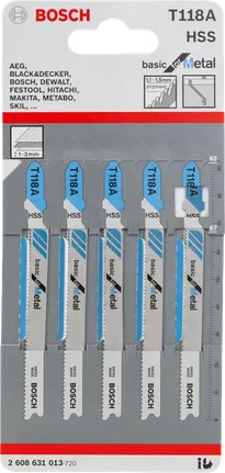 Hojas de sierra de calar Bosch T 118 A para metal, HSS 92 mm.