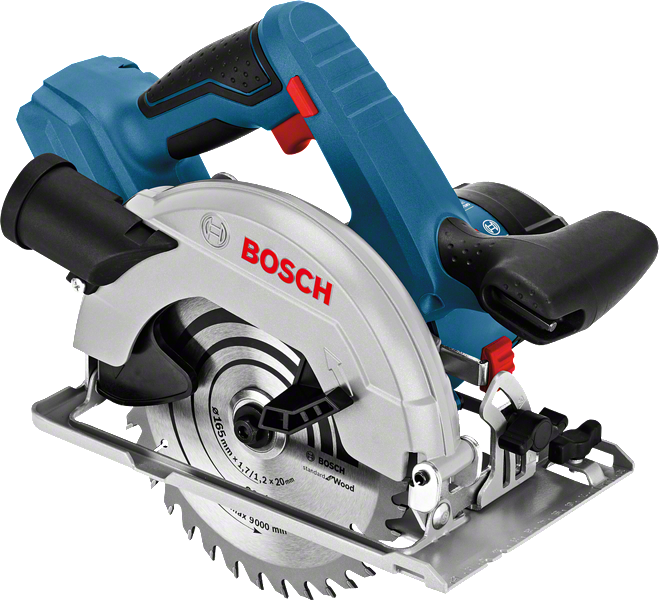 Sierra circular inalámbrica Bosch GKS 18 V-LI para cortar madera.
