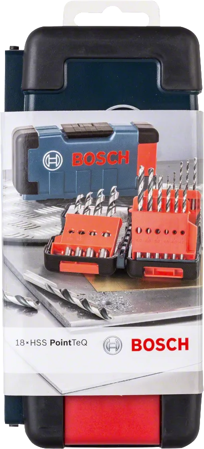 Juego de 18 brocas helicoidales HSS PointTeQ de Bosch , caja resistente.
