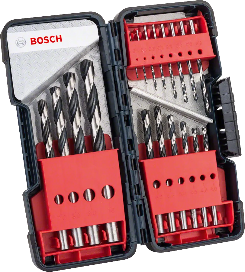 Juego de 18 brocas helicoidales HSS PointTeQ de Bosch , caja resistente.
