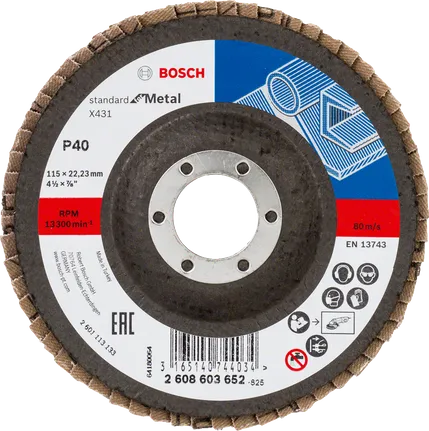 Disco de láminas Bosch X431 para metal, 115 mm de diámetro, grano 40.